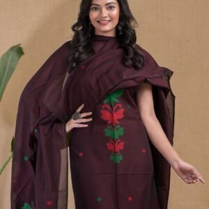 Dark coffee | Pure cotton Jamdani Suit – Elegant 2-Piece Set