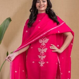 Fuchsia Blush | Pure cotton Jamdani Suit – Elegant 2-Piece Set