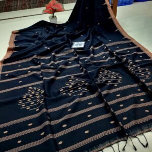 Pure Cotton Handloom Saree with Running Blouse Piece – black Traditional Jamdani Style