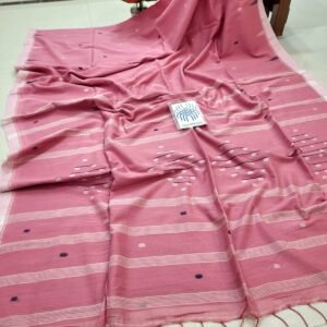 Pure Cotton Handloom Saree with Running Blouse Piece – Pink Traditional Jamdani Style