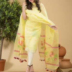 Pale Yellow Handloom Jamdani Muslin Unstitched 2-Piece Set