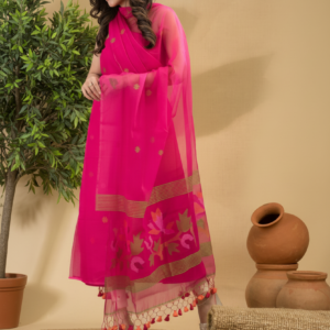 Soft Pink Handloom Jamdani Muslin Unstitched 2-Piece Set