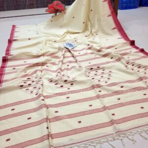 Pure Cotton Handloom Saree with Running Blouse Piece – Off White Traditional Jamdani Style